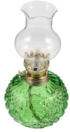 MAGICLULU Lámpara De Aceite Vintage con De Cristal Verde, Iluminación De Emergencia Ajustable, Decoración para Sala y Dormitorio, Cálida
