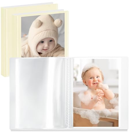 Vienrose Álbum Fotos 10x15 Set de 3 Álbum de Fotos Pequeño con Portada Personalizable 26 Bolsillos Superiores para 52 Fotos Diario Embarazo Libro Bebe Recuerdos, Beige