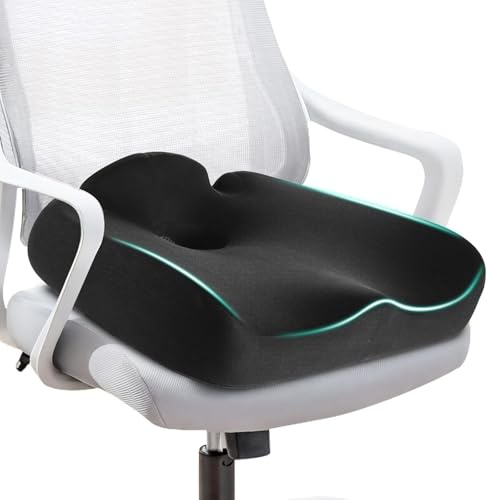 Cojín de asiento de espuma viscoelástica para alivio del dolor de coxis, cojín de silla de oficina para alivio del coxis, ciática y presión - Cojines de silla grandes para asiento de coche, silla de