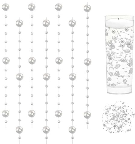 XJLyaya Cuerdas de Perlas para Velas Flotantes, 1,2M 24 Tiras Guirnalda De Perlas Artificiales, Cadena de Perla Alambre, Cadena De Perla Artificiales, Adecuado para Jarrones, Hecho a Mano (Blanco)