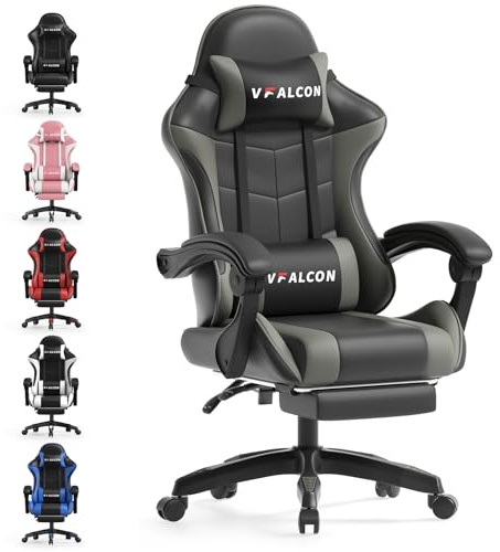 Vfalcon XTREME Gaming Chair – Ergonomic Reclining Chair with Footrest, 360° Swivel, Height Adjustable (Grey)