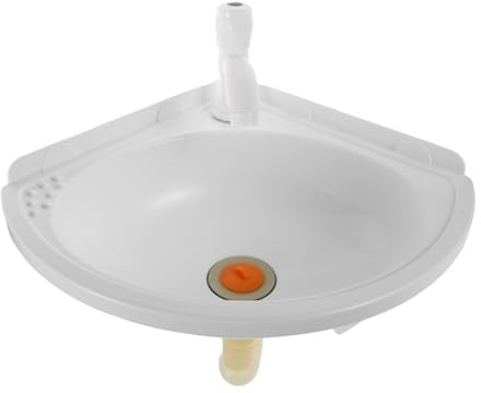 HOMSFOU Lavabo de Esquina Blanco Pared con Grifo Compacto y Duradero Diseño Ahorra para Baño Pequeño y Balcón Instalación Segura y Funcional para Interiores y Exteriores