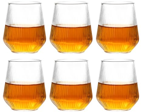 Set of 6 460ml Ribbed Highball Cups, Water Gin Juice Cocktail Drinking Glassware Origami Style Groove Corrugated Beverage Cup Set, Perfect for Families, Restaurants, Events, and Parties