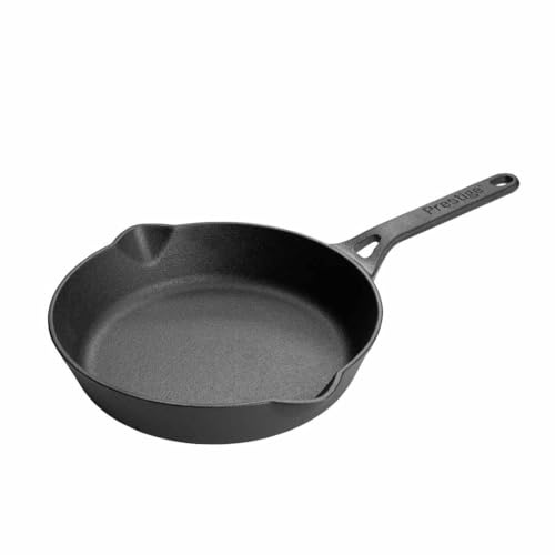 Prestige Cast Iron 22cm Frying Pan – Pre-Seasoned, Non-Toxic, Induction & Oven Safe, Easy Clean, Black