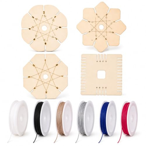 ARYIMYDP Kit kumihimo 4 discos trenzado madera y 6 rollos cordón nailon 0,8mm 10m, para pulseras amistad, joyería, macramé y manualidades, para joyería DIY, para macramé, para taller, decoración