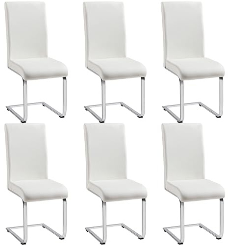Yaheetech Set 6 Sedie Imbottite Sala da Pranzo Sedie Bianche Moderne Cucina in Finta Pelle e Gambe in Metallo da Ufficio Salotto Soggiorno Portata 135 kg
