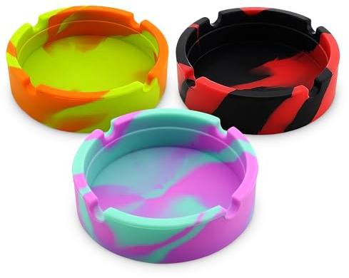 3 Pcs Silicone Ashtray Outdoor – Lightweight Heat-Resistant Ash Tray Outdoors 3.3 x 0.9 – Easy to Clean, Round Multicolor Small Ashtray for Patio, Home, Travel, Office and Outdoor Table Organization