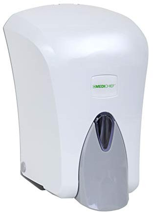 Medichief Distributeur de savon moussant mural 1 litre | Distributeur manuel blanc pour les zones occupées | Distributeur de mousse pour une utilisation avec des liquides désinfectants et moussants