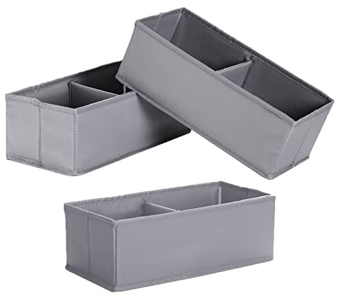 IHOMAGIC 3 Stück Faltbare Aufbewahrungsbox, Schrank Organizer, Organizer Schublade Für Schlafzimmer Badezimmer, Stoffbox Schubladentrenner Für Unterwäsche Socken Krawatten Schals, 13x28x10cm, Grau