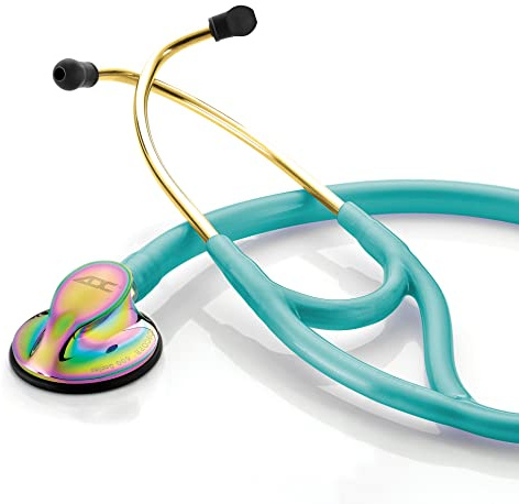 ADC Adscope 600 Platinum Series Cardiology Stethoscope with Tunable AFD Technology, 27 inch Length, Iridescent Metallic Caribbean