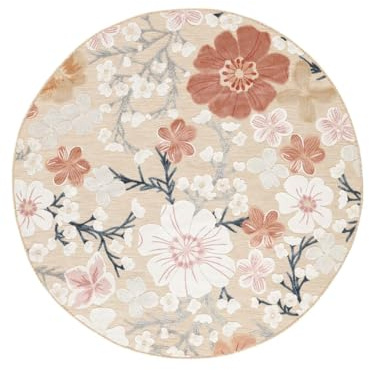 RugVista Cherri, Tapis intérieur et extérieur, Modernes, Ø 200 cm, Rond, Poil Moyen, Salle de séjour, Cuisine, Porch, Lavage à la Main Seulement, Résistant aux UV, Beige/Rose