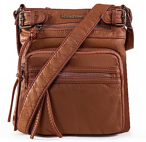 Montana West Umhängetasche für Damen, weiches gewaschenes Leder, mehrere Taschen, Crossbody-Tasche, Small