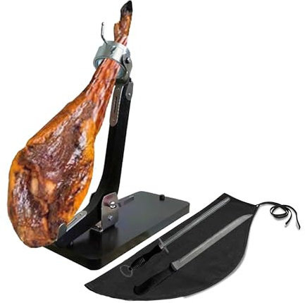 BlendNature Jamonero Profesional Basculante Giratorio con posicion 100% Vertical + Incluye Cubre Jamon + Cuchillo de Corte y Chaira