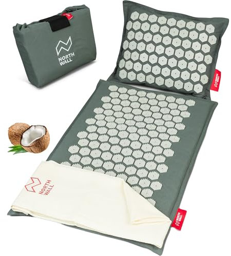 Northwall Esterilla de acupresión para espalda, cuello y pies - Esterilla de acupresión con batería, cojín y bolsa - Gris