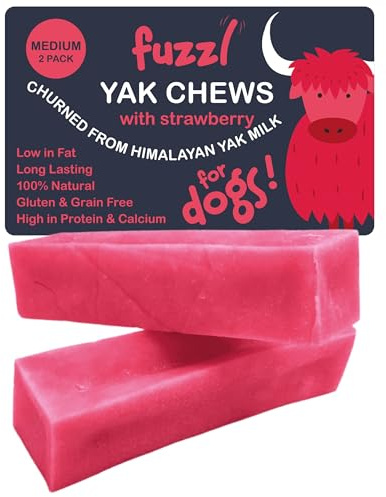 Fuzzl Yak Chews for Dogs - 2 Pack 140g Strawberry - Premium Natural Dog Treats with Himalayan Yak Milk - No Hide Dog Food Natural Long Lasting Dog Dental Sticks and Dental Chews