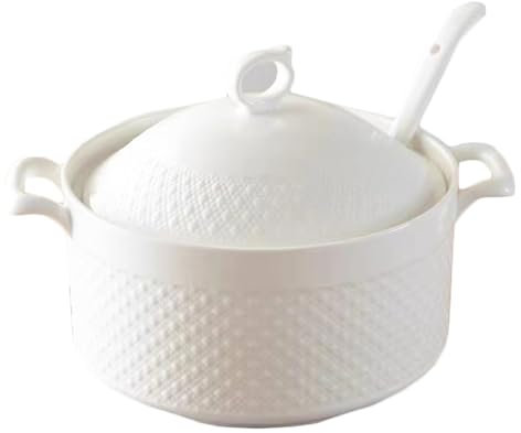 SIULAS Soupière en céramique avec Soupe, Bol à Soupe avec Couvercle, Pot à Soupe en Porcelaine pour Restaurant Home Cuisine Décoration Blanche,Blanc,2400ml