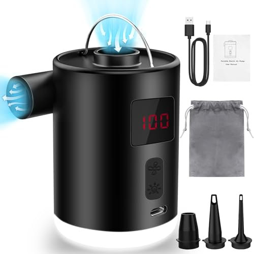 Pompa ad aria elettrica da 4000 mAh, batteria ricaricabile con 3 ugelli, gonfiatore elettrico portatile, con sorgente luminosa, può essere appesa, adatta per piscine gonfiabili per barche, materassi