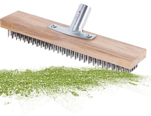 Balai en Fil d'acier | Brosse À Récurer en Métal Rigide | Brosse À Balai Métallique | Balai De Jardin en Métal | avec Prise | Brosse À Récurer Les Sols pour Enlever La Mousse du Jardin