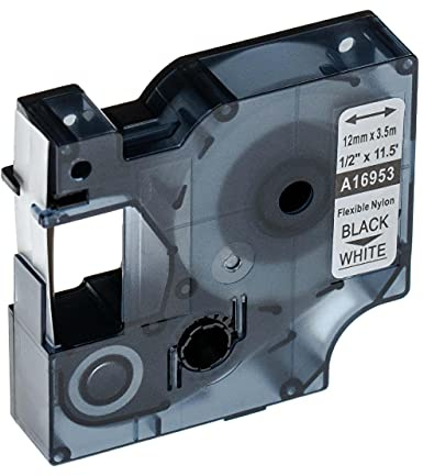 vhbw Schriftband-Kassette Ersatz für Dymo 16953, S0718040 für Etiketten-Drucker 3,5m x 12mm Schwarz auf Weiß, Flexibel