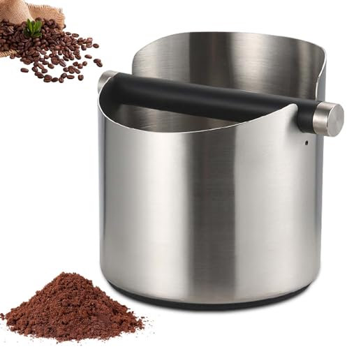 Bac à Marc de Café 600ml en Acier Inoxydable - Boîte à Marc de Café/Porte-Filtre avec Knock Box Intégré - Récipient Professionnel pour Élimination Facile du Marc Humide (Argenté)