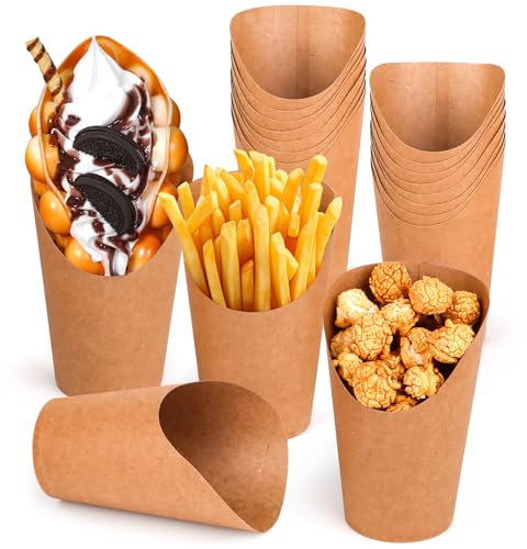 50 Stück Kraftpapier Becher 12oz Frites Halter Bubble, Waffeleisen Tüten, Kraftpapierbecher, Tüten Pommes, Bubble Waffles Bags, Snacktüten Container, Snack Cups für Alle Partys、Part