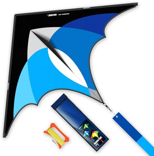Ensemble de 3 pièces - Grand cerf-volant Delta pour un vol facile - Grand cerf-volant pour enfants et adultes - Jouet familial en plein air parfait pour la plage pour les activités en famille (bleu