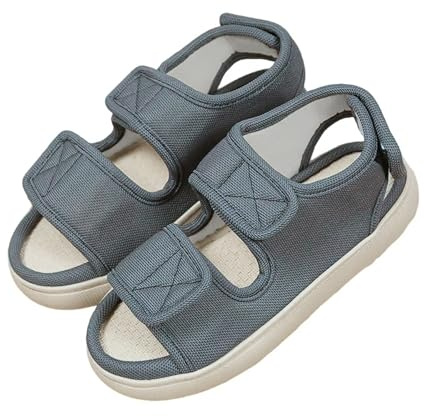 XGOPTS Diabetiska tofflor för kvinnor män extra bred passform svullna tofflor minnesskum halkskydd justerbara ortopediska skor öppen tå slip-on artrit kirurgiska sandaler mysiga sommar äldre skor, Grå