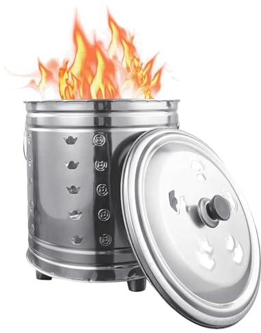 Bol à feu, puits de camping, brûleur à bois avec couvercle, brûleur à bois, rond résistant étincelles, résistant à la chaleur et intempéries avec couvercle à ordures résistant intempéries