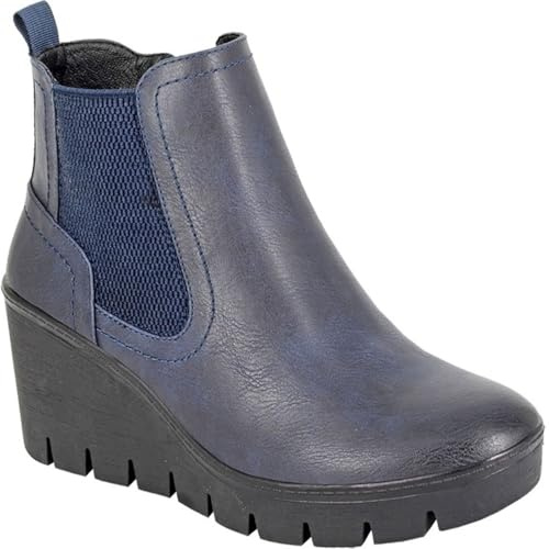 Cipriata ANNINA L606 Ladies Memory Foam Inside Zip Gusset Comfort Wedge Heel Ankle Boots (Navy Blue, UK Footwear Size System, Adult, Women, Numeric, Medium, 6)
