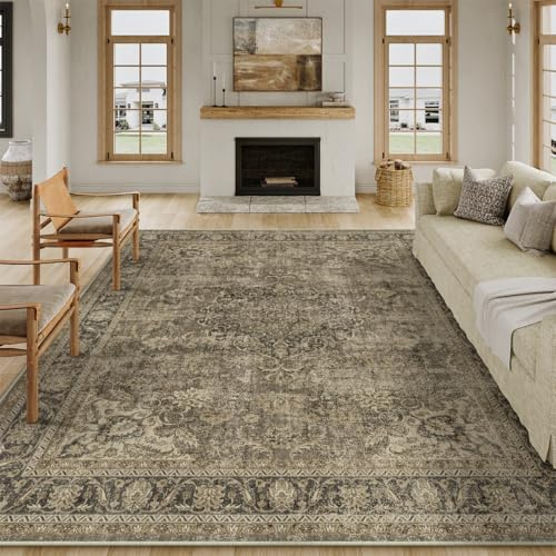 HUGEAR Vintage Waschbarer Braun Teppich Wohnzimmer 300x400cm Retro Rugs for Living Room Weich rutschfest Groß Tepich Kurzflor Schlafzimmer Carpet Living Room Bedroom Esszimmer Teppiche Büro