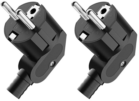 Spina Schuko, spina 250 V, spina di alimentazione con scarico della trazione, spina con contatto di protezione con manicotto antipiega, resistente agli spruzzi d'acqua e durevole, IP20, infrangibile