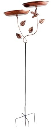 PawwJoy Mangeoire à oiseaux et bol avec piquet, plateau de nourriture pour oiseaux 2 en 1 et station d'eau, construction en fer résistant aux intempéries, 20 cm de diamètre