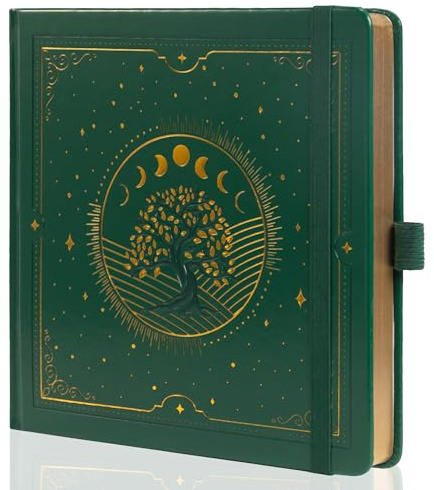 TIEFOSSI Tree of Life Journal, Fyrkantig Prickig Dagbok för Kvinnor och Män, Estetisk Anteckningsbok med 160 Numrerade Sidor, Inbunden Vegansk Läderdagbok med Bokmärke, 160 GSM Tjockt Papper