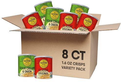 The Good Crisp Company, Variety Pack with Original and Sour Cream and Onion Gluten Free Potato Chips (1.6oz, Pack of 8), Non-GMO, Allergen Friendly, Potato Chip Snack Pack, Gluten Free Snacks