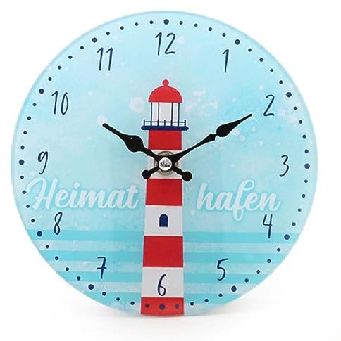 linoows Wanduhr mit Leuchtturm, Maritime Uhr mit Leuchtfeuer Glas 17 cm