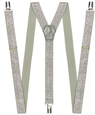 DWOY Braces for Women & Girls Fully Adjustable Y Shape Silver Glitter Women's Suspenders
