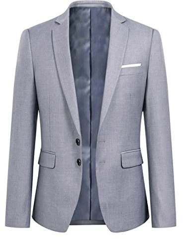 YOUTHUP Herrblazer enkelknäppt slim fit kostymjacka 2 knappar bröllop smoking chica rockar, Ljusgrå, S