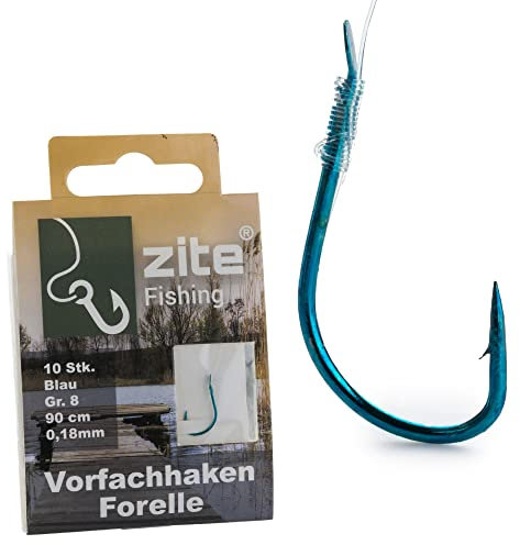 Zite Fishing Vorfach-Haken Forelle Gebunden – Größe 8-10 Angelhaken mit Vorfach-Schnur – Forellenhaken Blau mit Angelschnur (Größe 8)