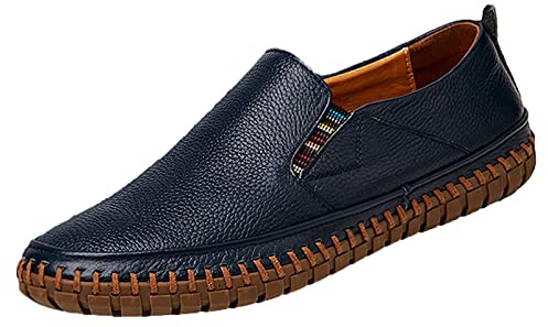 rismart Mocassin Homme Décontracté Plat Cuir à Enfiler Conduire Chaussure Chaussons Bleu Marine,42