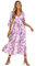 HEYPORK Damen Frühling Sommer Rock Bequem Lässig Kleider Mode Elegant Röcke Frauen Gedruckt Taille Versammlung Puffärmel V-Ausschnitt Kleid Lang(Lila, M)