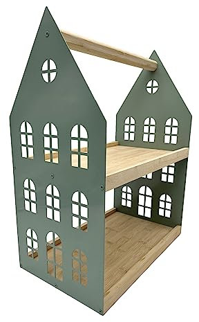 UNUS Home Alzata a 2 ripiani con maniglia, verde, per frutta, colazione, salsiccia e formaggio, bevande e dessert, vassoio in legno di bambù, struttura in metallo