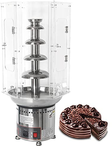 Chocolate Fountain Machine with Plastic Clear Acrylic Dust Cover, 4/5/6/7 Tiers Stainless Steel Sauce Melting Pot Large Fondue Sets for Party Wedding Buffet Equipment