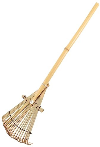 HANABASS Bamboo Garden Rake Small Hand Rake for Soil Loosening Lawn Care Gardening Tool Lightweight Durable