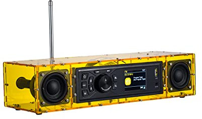 AOVOTO amarillo ALK103 FM/DAB Radio Hágalo usted mismo (bricolaje) kits con carcasa acrílica, juegos DAB+/FM de bricolaje con modo de alarma y pantalla LCD y sonido estéreo