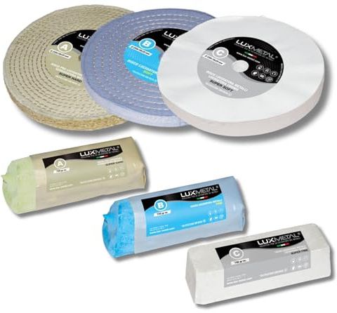 Lux Metal - Kit con 3 discos pulidores de 250 mm y 3 pastas abrasivas pulidoras de 700 gr - Para aluminio hierro acero inoxidable bronce mármol - Rueda de pulido para metales muela esmeriladora