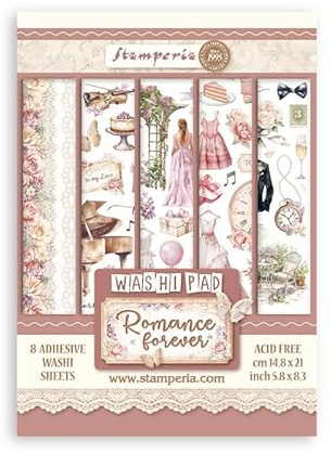 Stamperia International KFT Stamperia Bloc de papier washi 8 feuilles A5 Romance Forever Multicolore