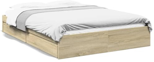 Hommdiy Betten mit Schubladen,Holzbett Stauraumbett Bettgestell mit Lattenrost Sonoma Eiche,160 x 200 cm