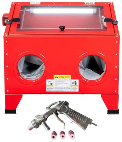 90l sandbläster, sandblästerpistolsats, med transparent glasdörr och 4 typer av munstycken, One-Touch Switch