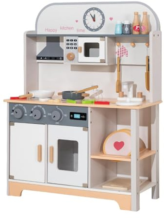 MERIGLARE Ensemble de Jeu de Cuisine et Armoire pour Enfants, Ensemble de Jeu de Cuisine En Bois