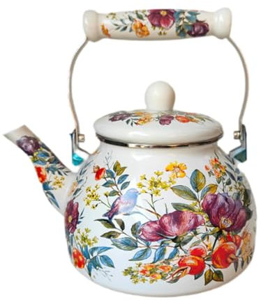 LOVIVER Théière en émail 2,5 l, résistante à la Chaleur, Chauffe-Lait, pichet d'eau Multifonctionnel étanche, théière Turque, café et thé de Cuisine